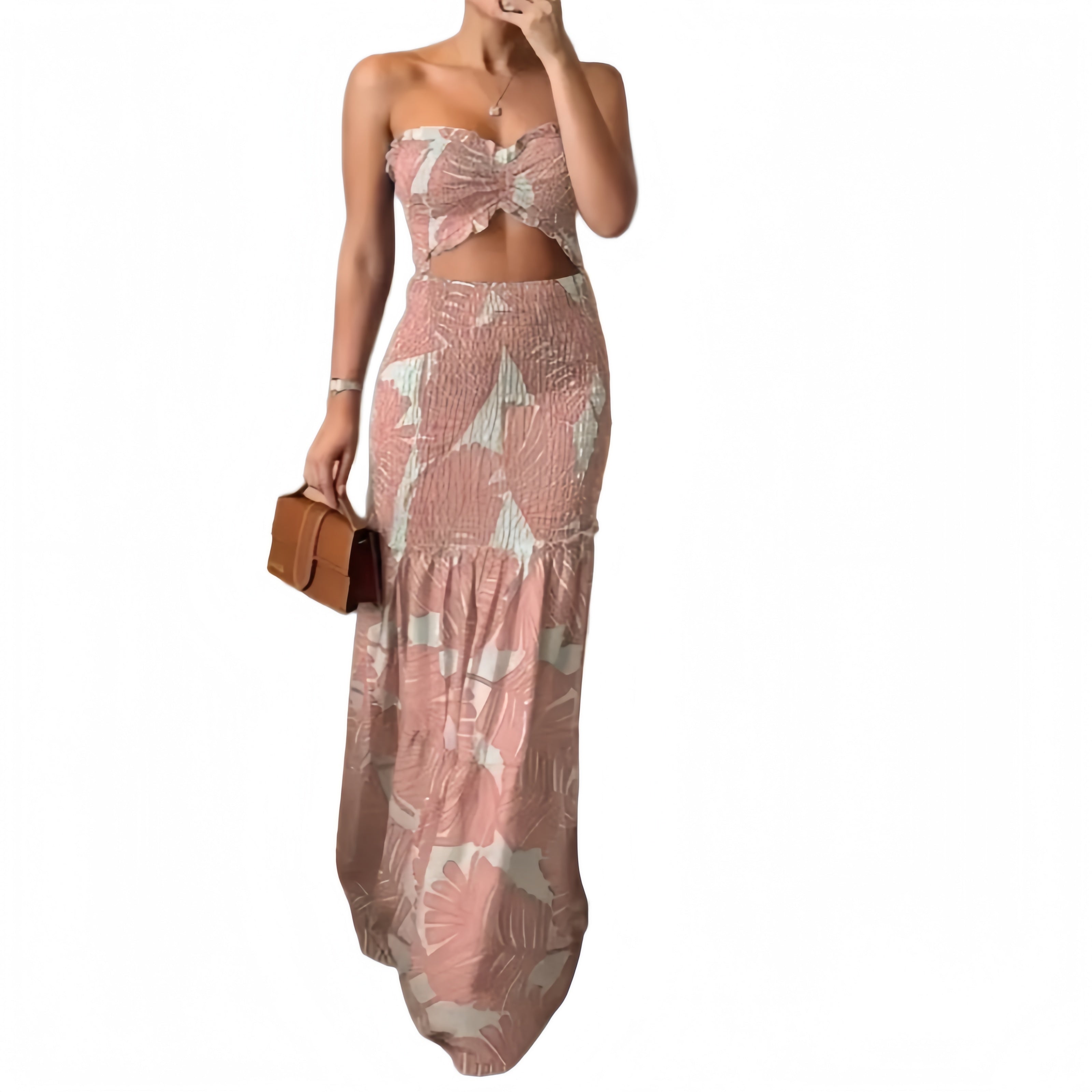 Tropical Strapless Halter Maxi Dress