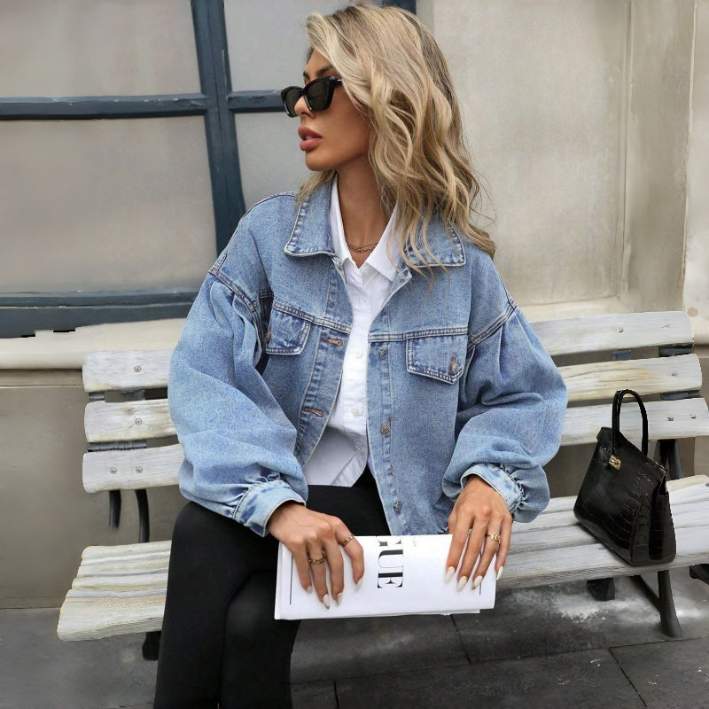 Puff Sleeve Cropped Denim Jacket