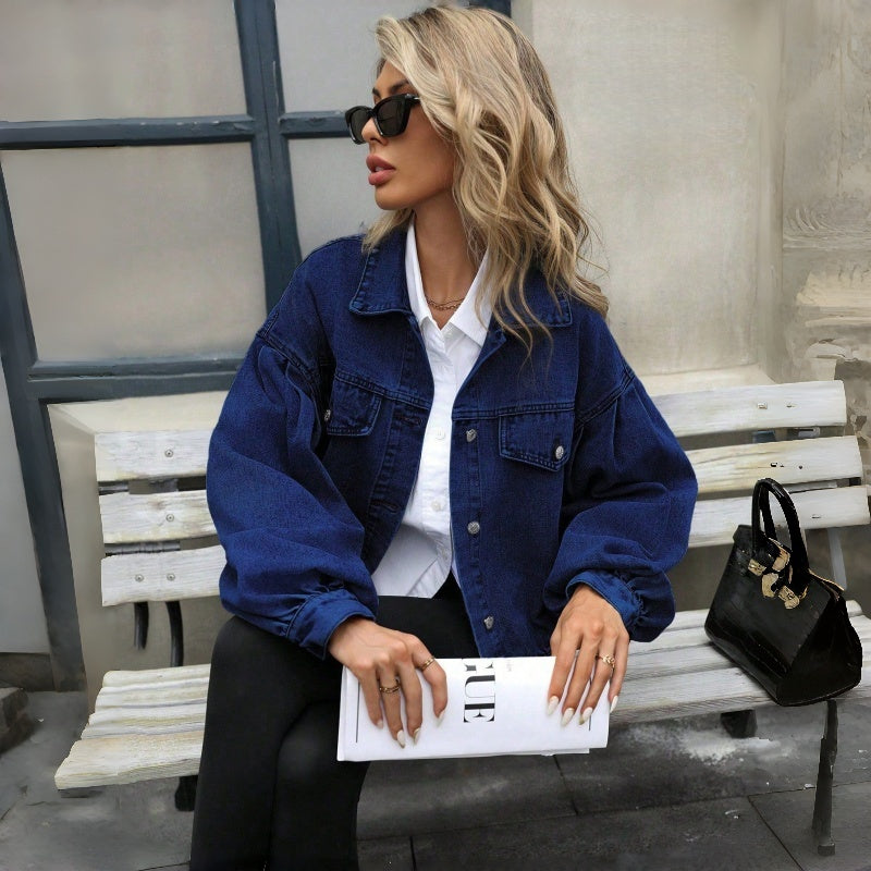 Puff Sleeve Cropped Denim Jacket