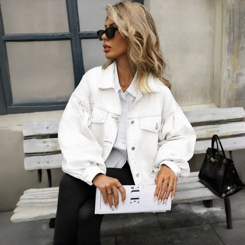 Puff Sleeve Cropped Denim Jacket