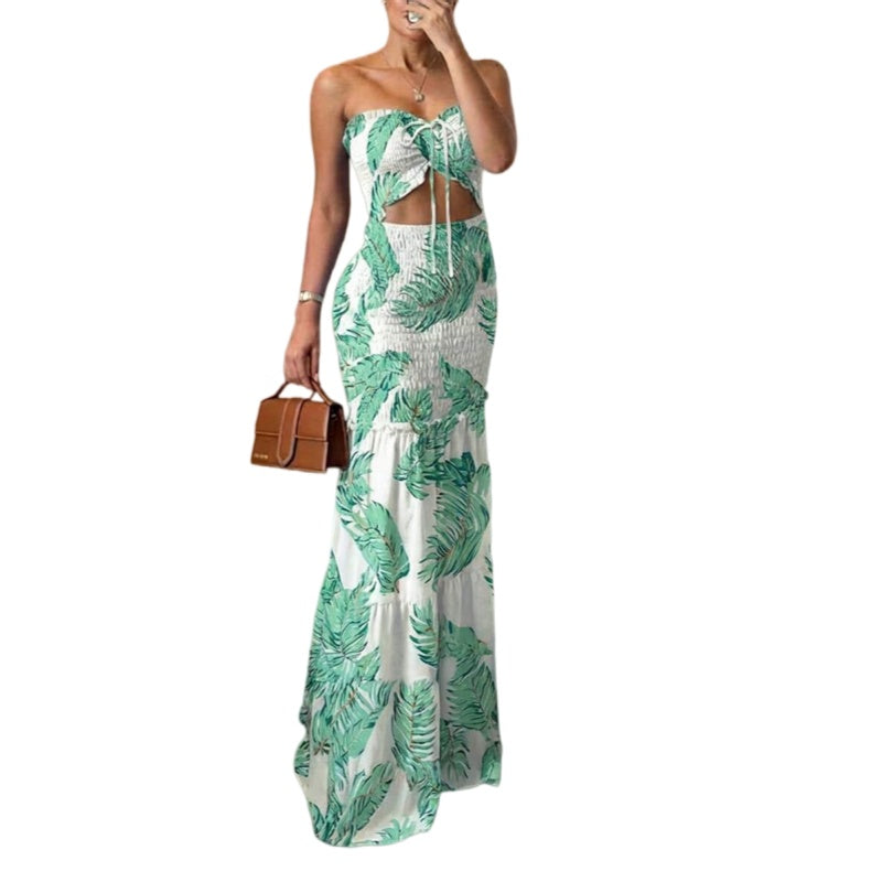 Tropical Strapless Halter Maxi Dress