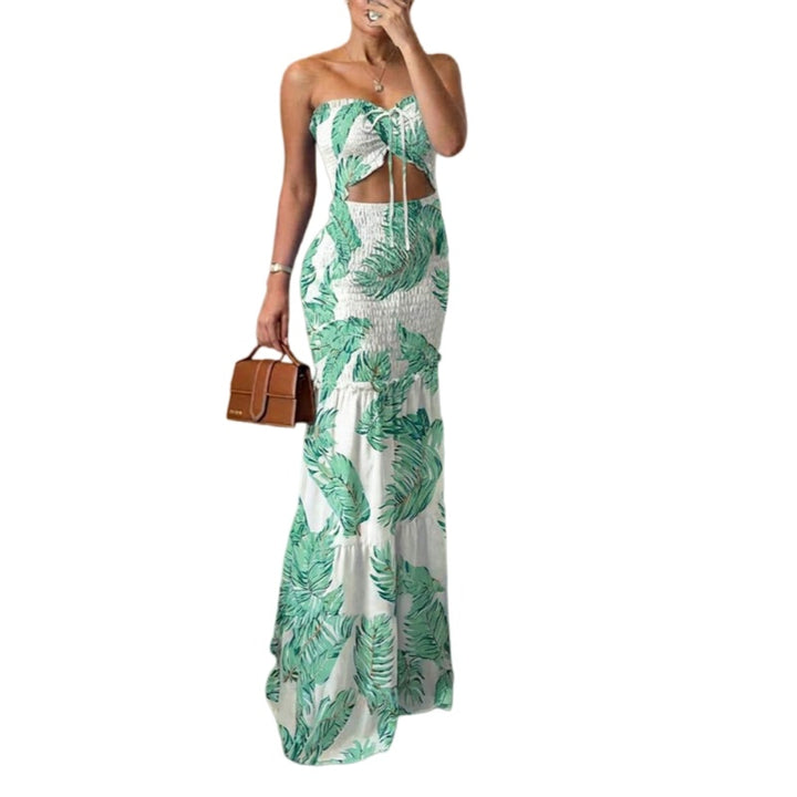 Tropical Strapless Halter Maxi Dress