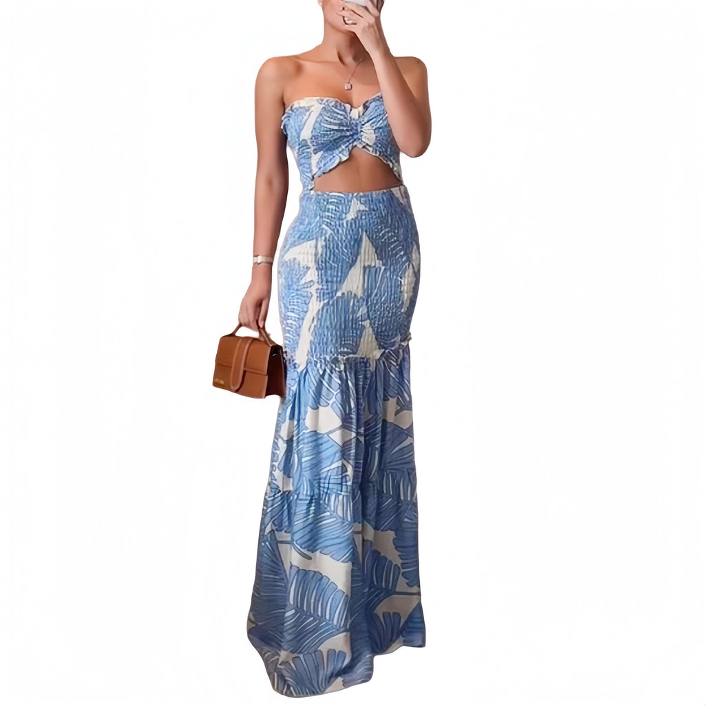 Tropical Strapless Halter Maxi Dress