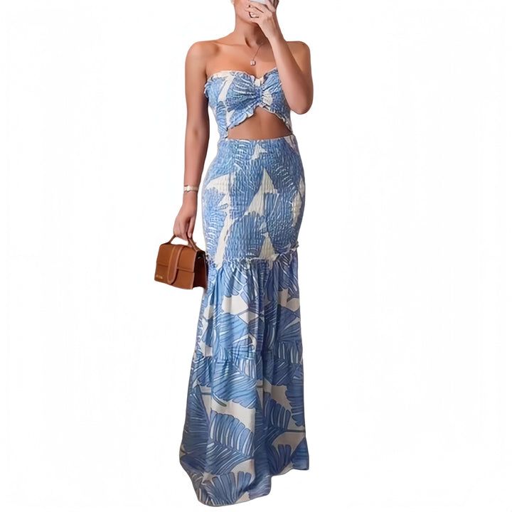 Tropical Strapless Halter Maxi Dress