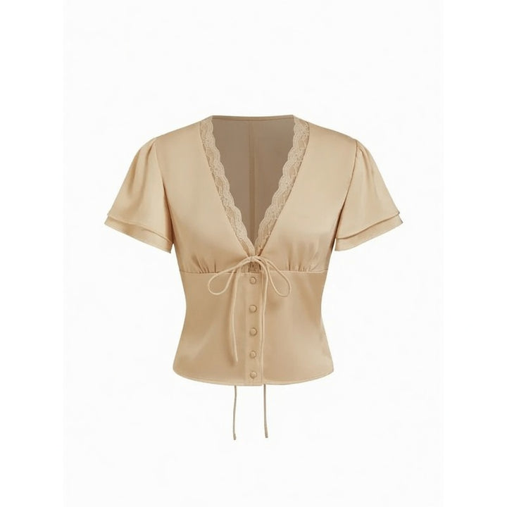 Lace Trim Tie Front Crop Top