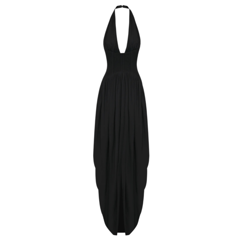 Audrey Hepburn Style Halter Deep V Maxi