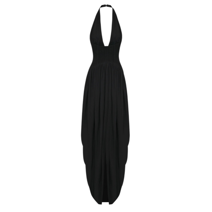 Audrey Hepburn Style Halter Deep V Maxi