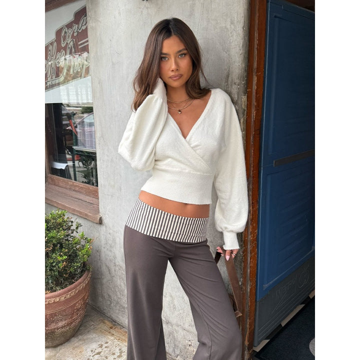 Wrap V Neck Knit Sweater