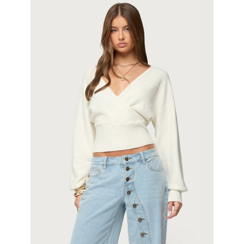 Wrap V Neck Knit Sweater