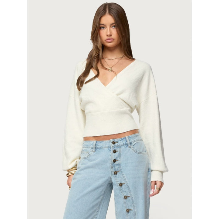 Wrap V Neck Knit Sweater