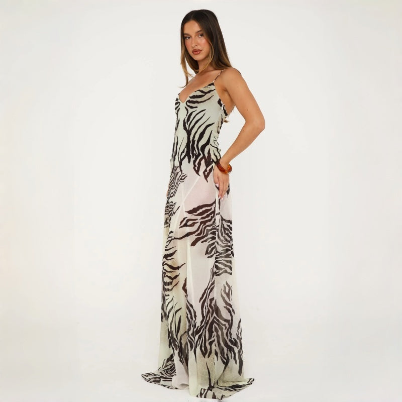 Leopard Print Backless Maxi Dress
