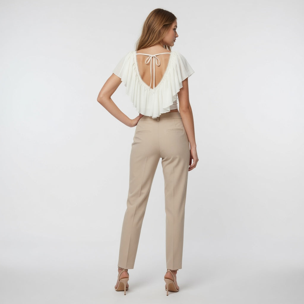 Backless Lace Up V Neck Crop Top