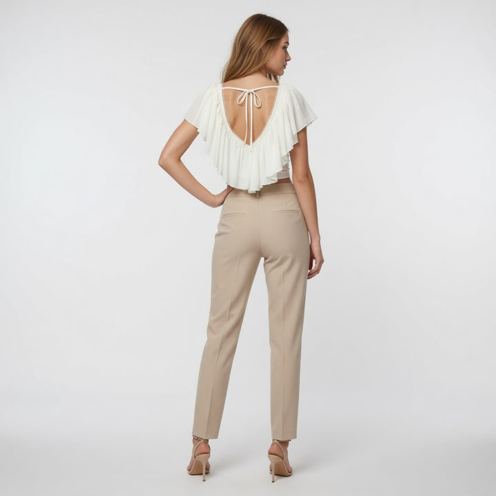 Backless Lace Up V Neck Crop Top