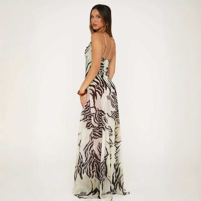 Leopard Print Backless Maxi Dress