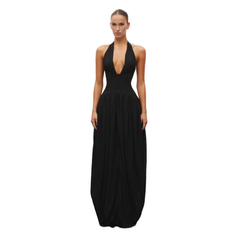 Audrey Hepburn Style Halter Deep V Maxi