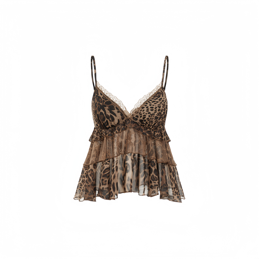 Leopard Lace V Neck Cami Top