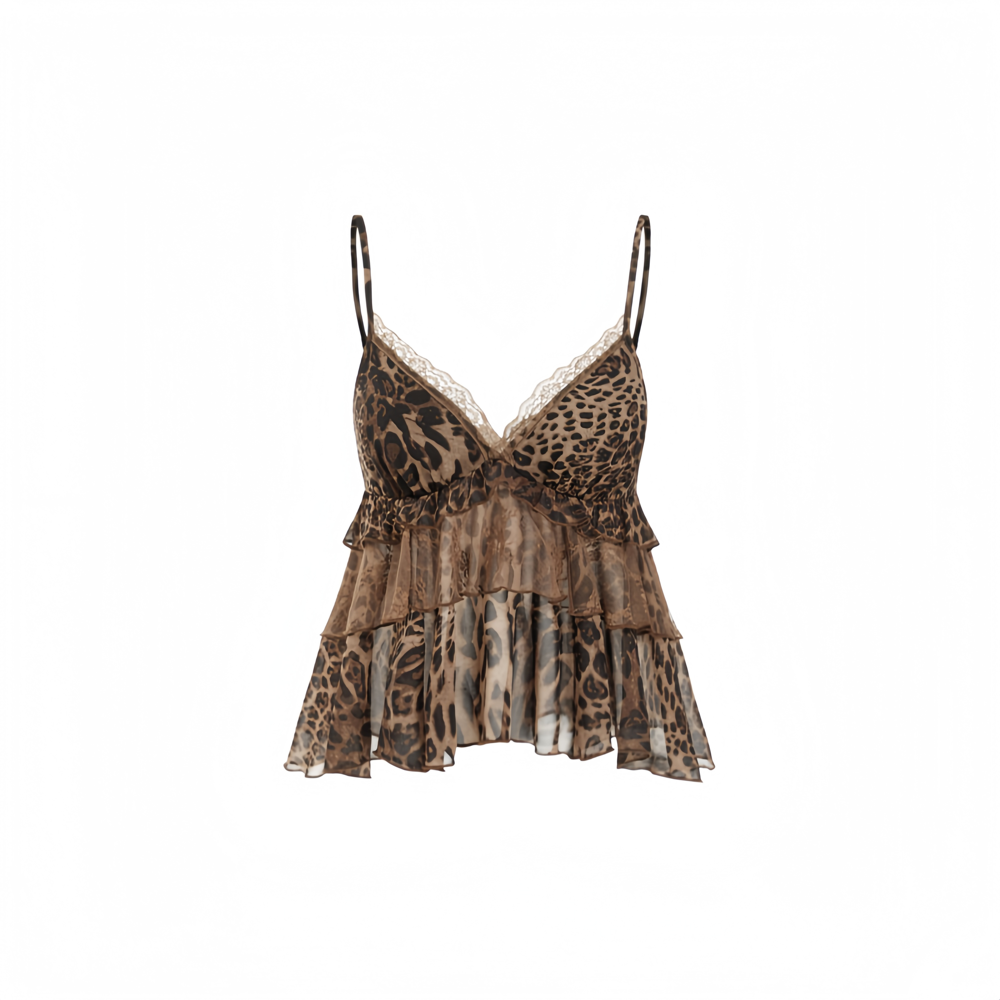 Leopard Lace V Neck Cami Top