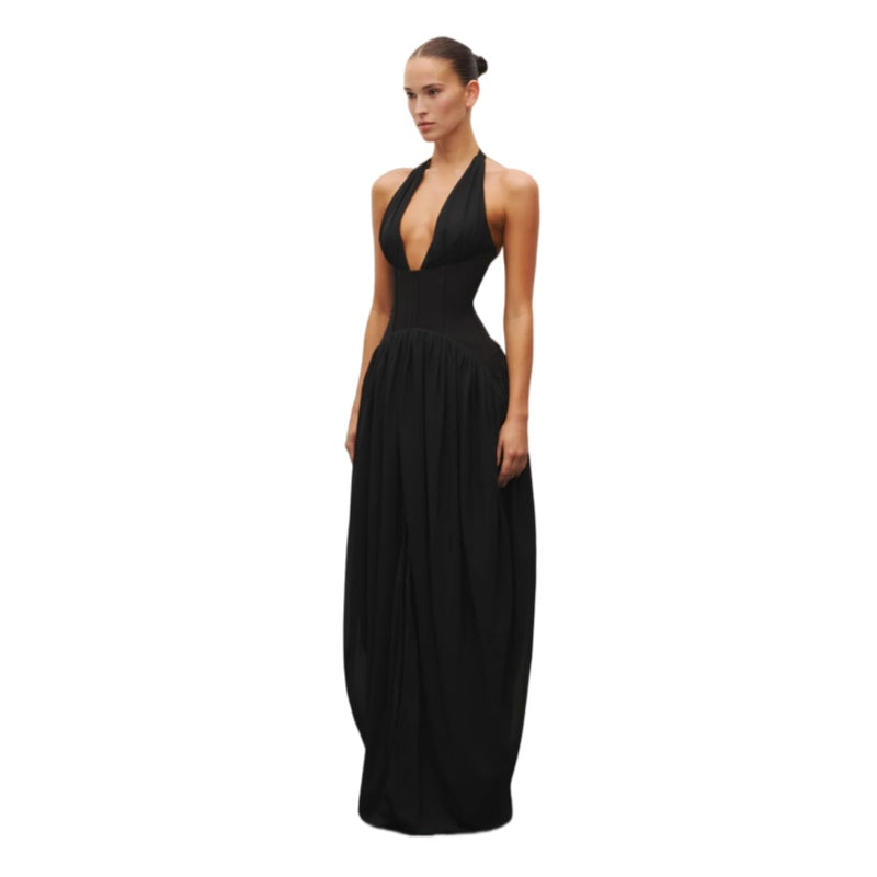Audrey Hepburn Style Halter Deep V Maxi