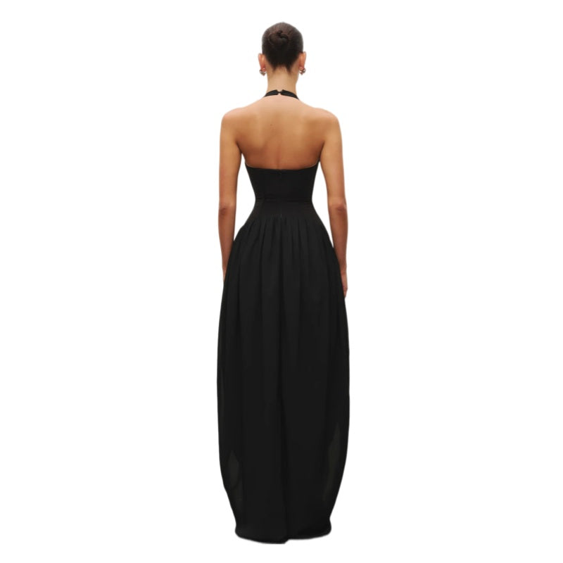 Audrey Hepburn Style Halter Deep V Maxi