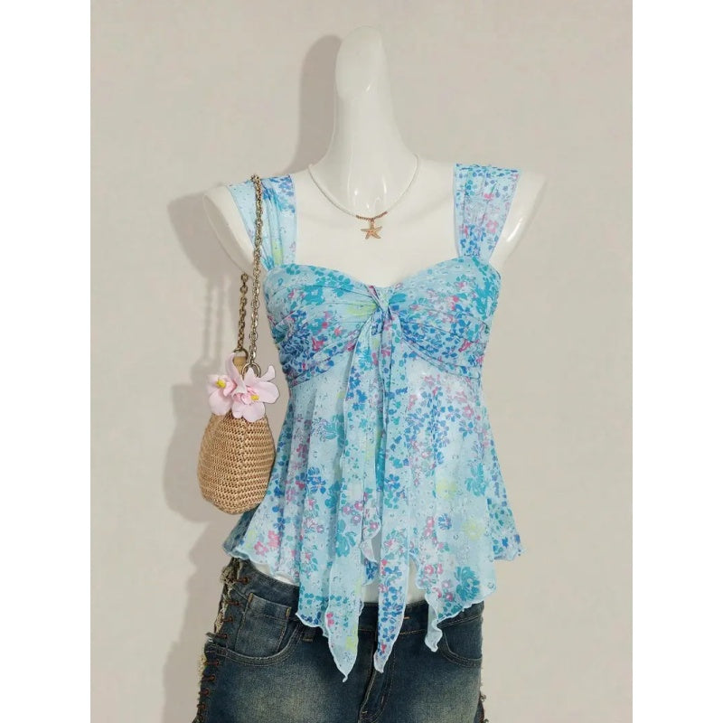 Floral Bow Tie Sheer Cami Top