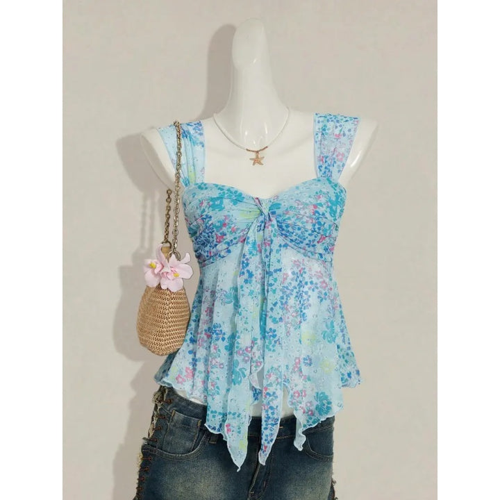 Floral Bow Tie Sheer Cami Top