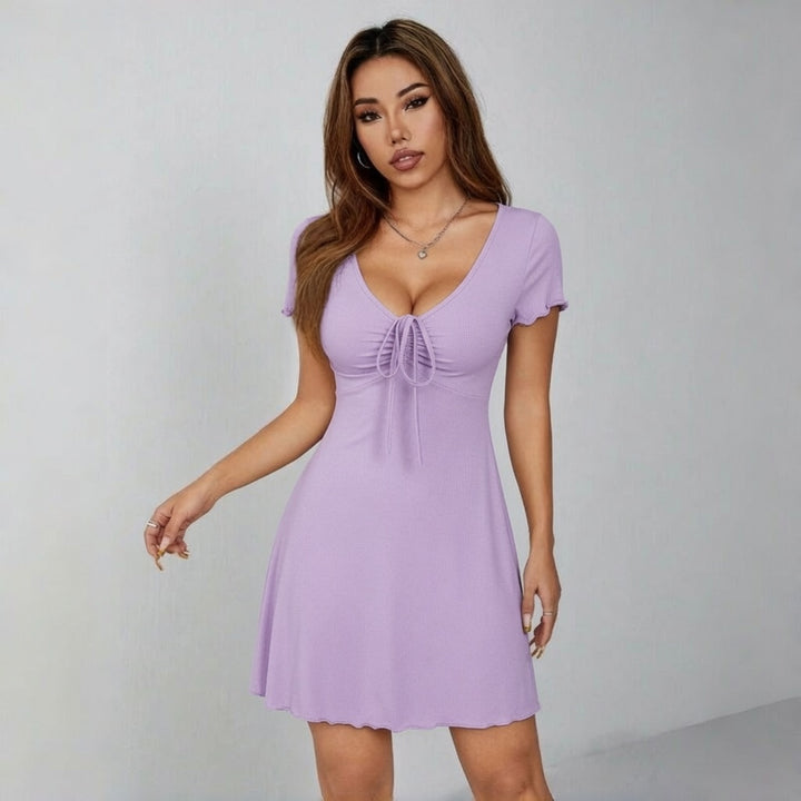 French Bow V Neck Slim Waist Dress
