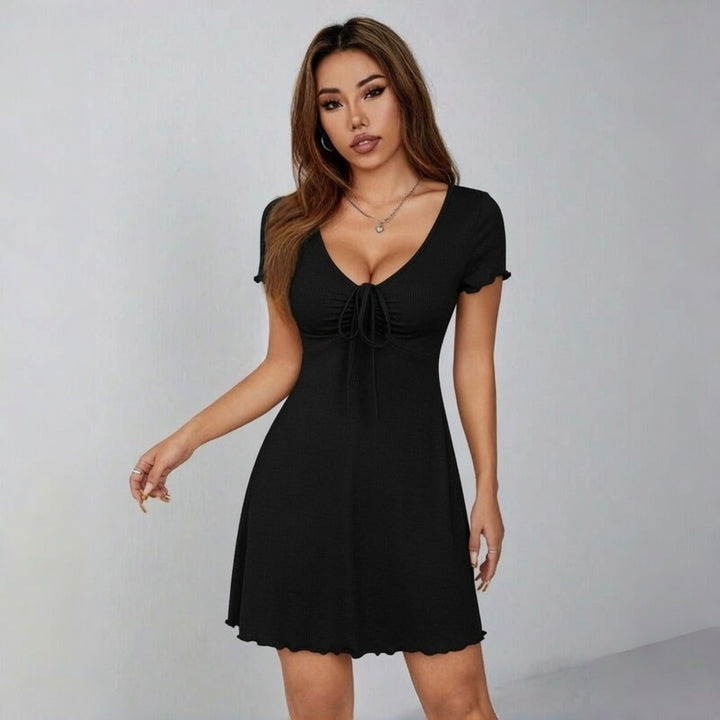 French Bow V Neck Slim Waist Dress