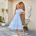 V-Neck Ruched Puff-Sleeve Mini Dress