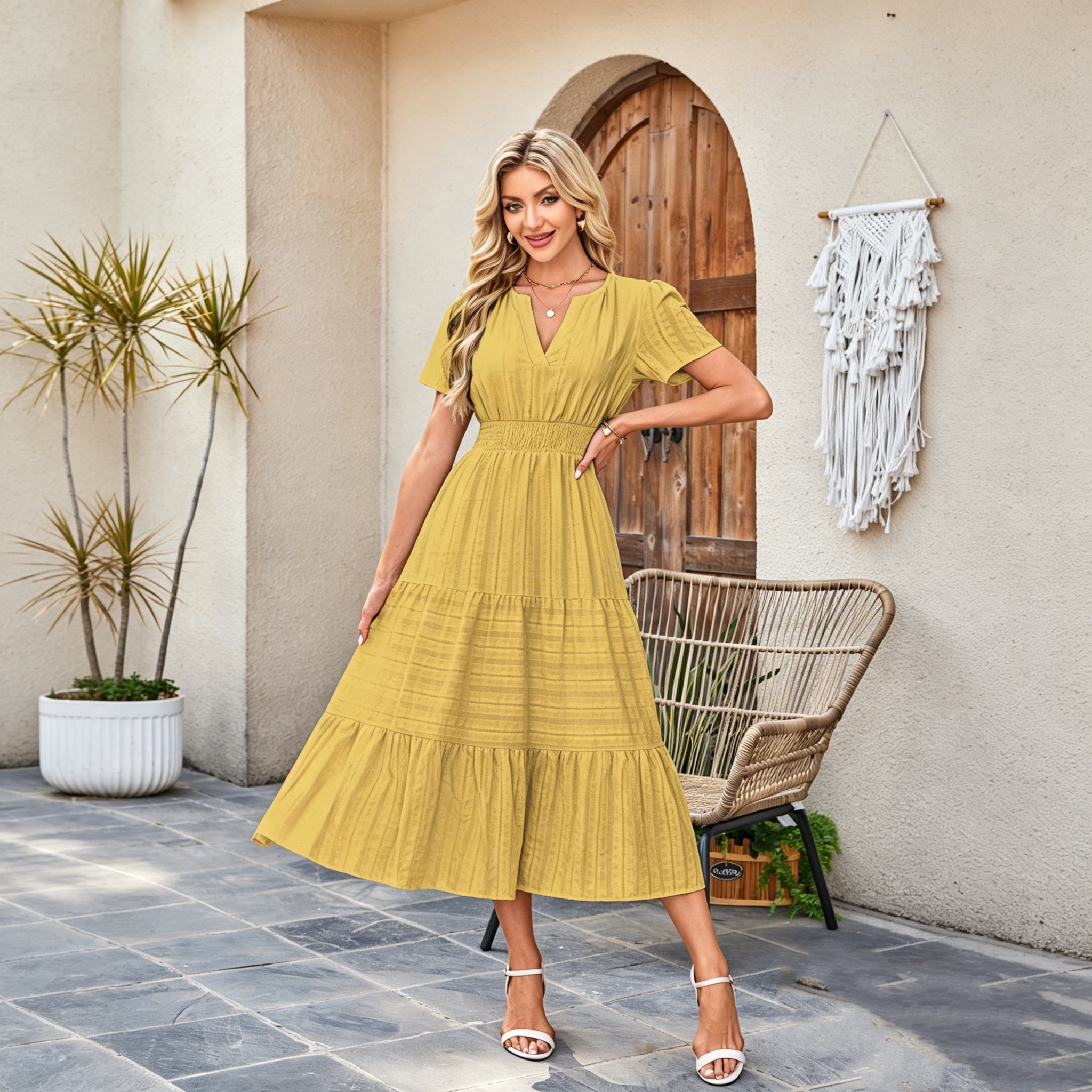V-Neck Ruched Puff-Sleeve Mini Dress