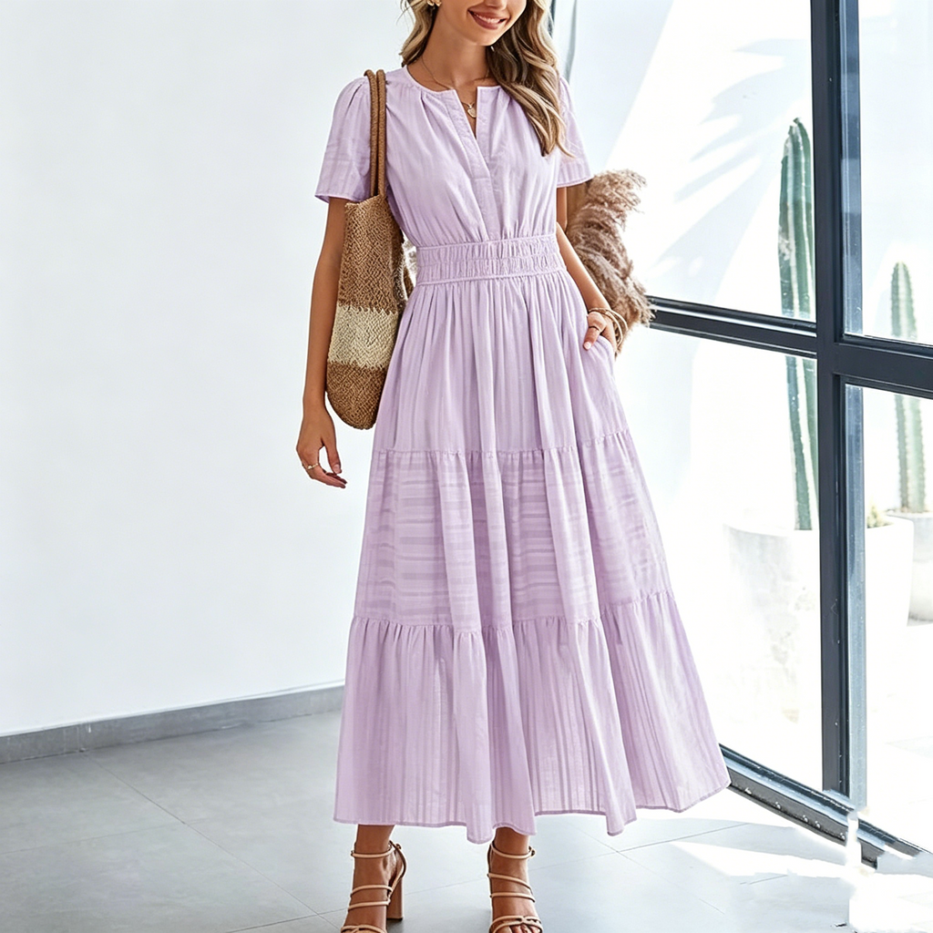 V-Neck Ruched Puff-Sleeve Mini Dress