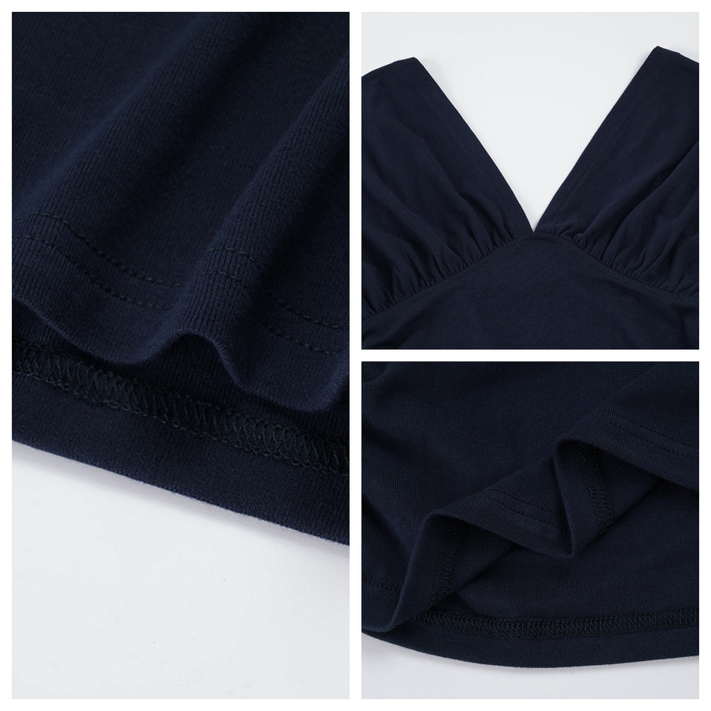 Solid Color Ruched Deep V Waist Cinched Tee