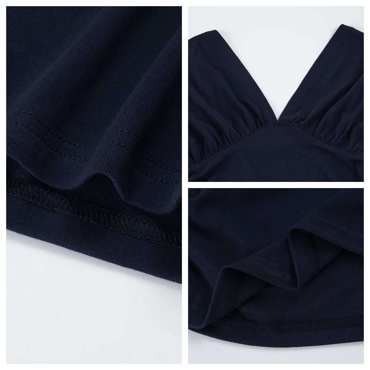 Solid Color Ruched Deep V Waist Cinched Tee