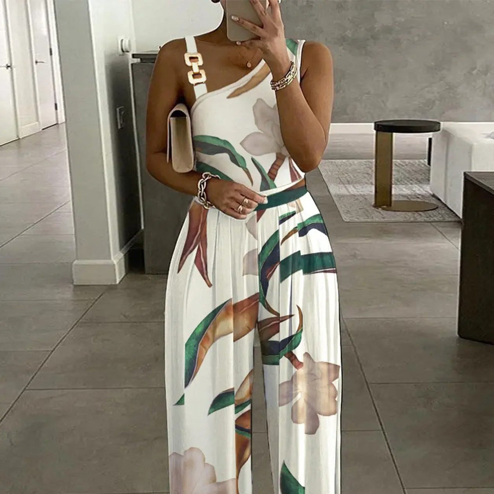 Printed Sleeveless High-Waist Jumpsuit