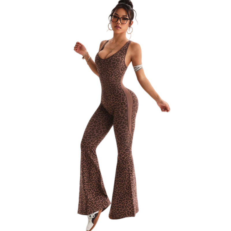 Leopard Halter Sport Jumpsuit