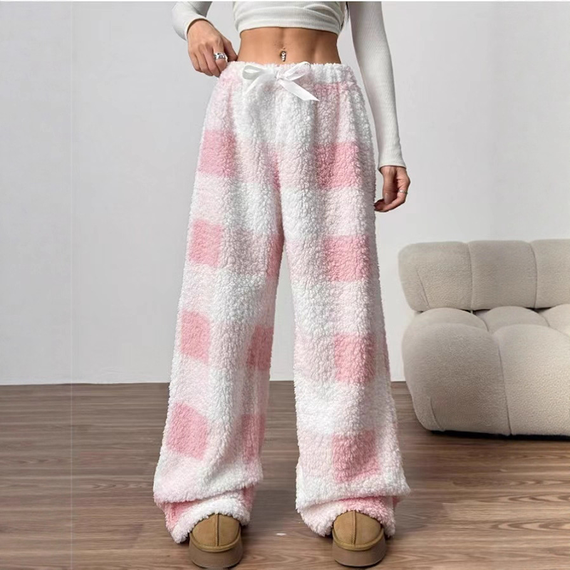 Ladies Drawstring Plaid Casual Trousers