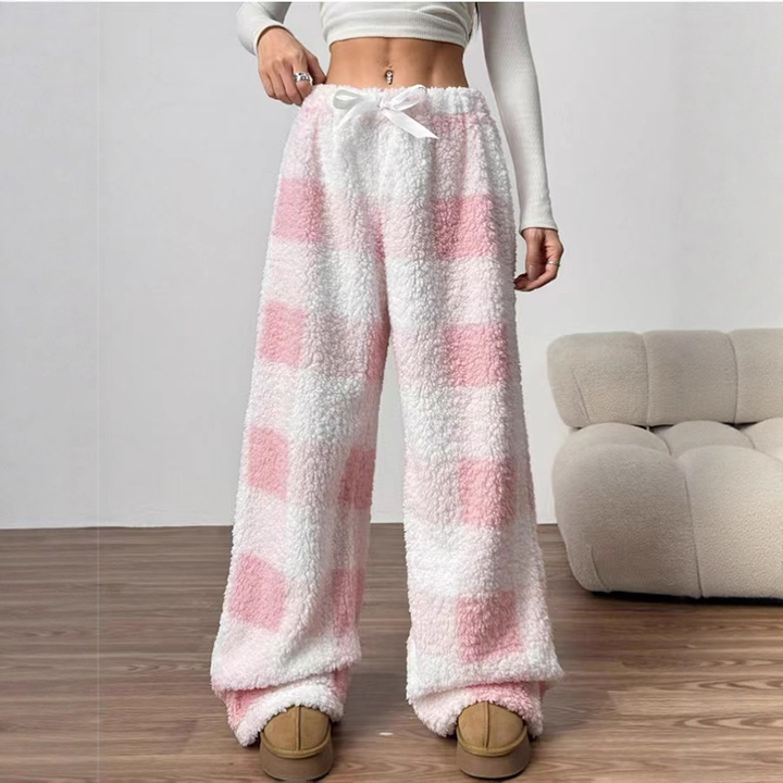 Ladies Drawstring Plaid Casual Trousers