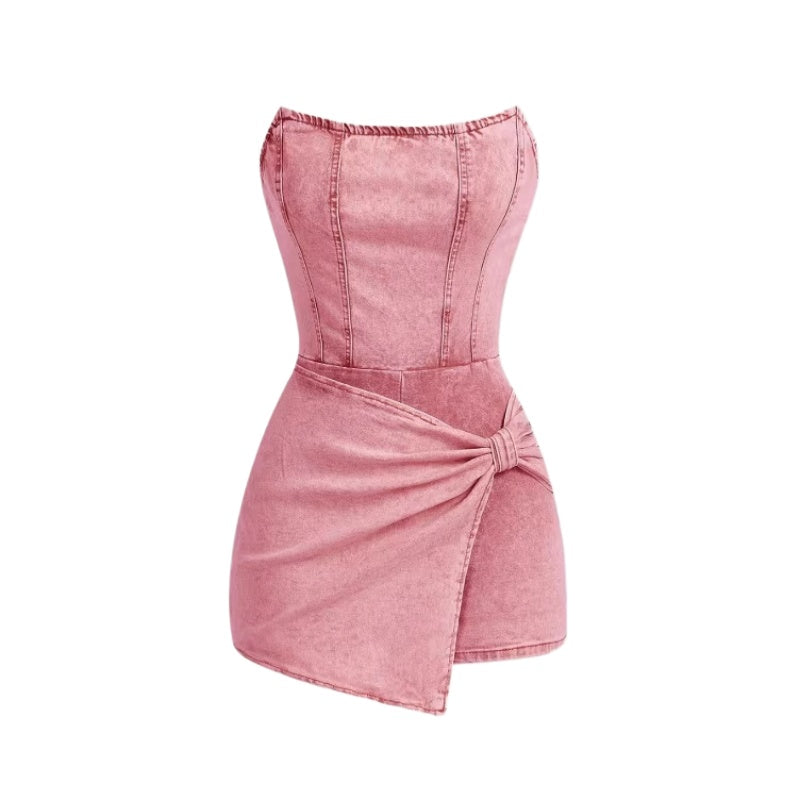 Strapless Denim Corset Romper Dress