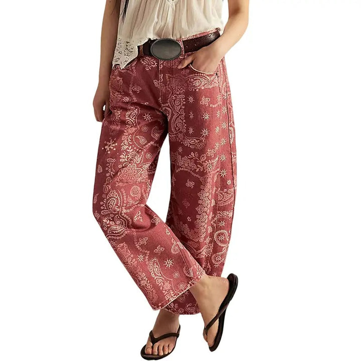 Vintage Print Wide Leg Pants