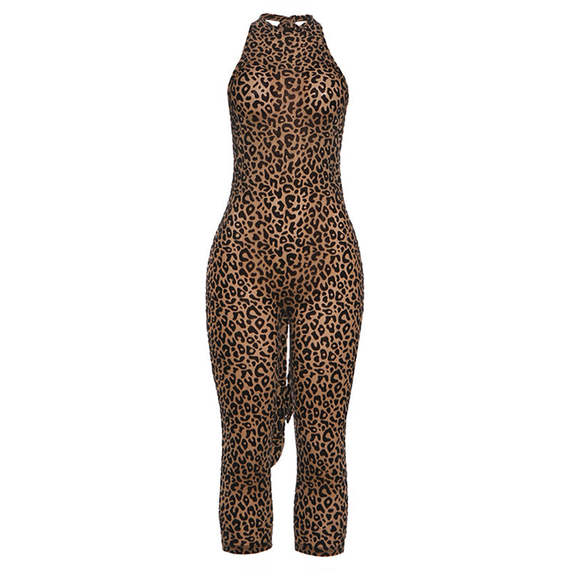 Leopard Print Backless Bodycon Jumpsuit