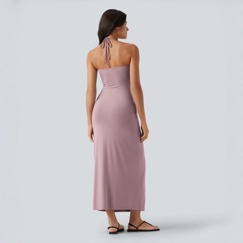 Backless Halter Tie Pocket Maxi Dress