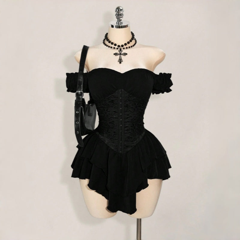Off Shoulder Ruffle Chiffon Mini Dress