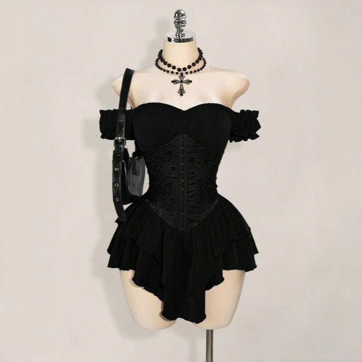 Off Shoulder Ruffle Chiffon Mini Dress