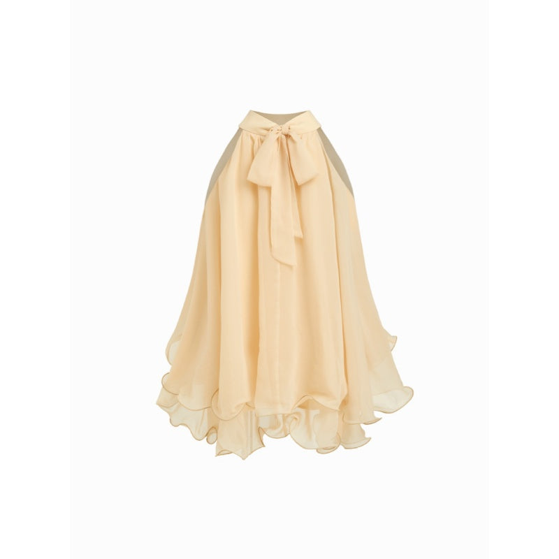 French Halter Flowy Chiffon Blouse