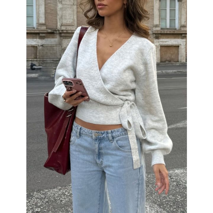 Wrap V Neck Knit Top
