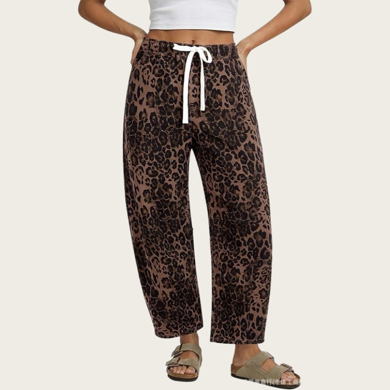 Leopard Wide Leg Drawstring Pants