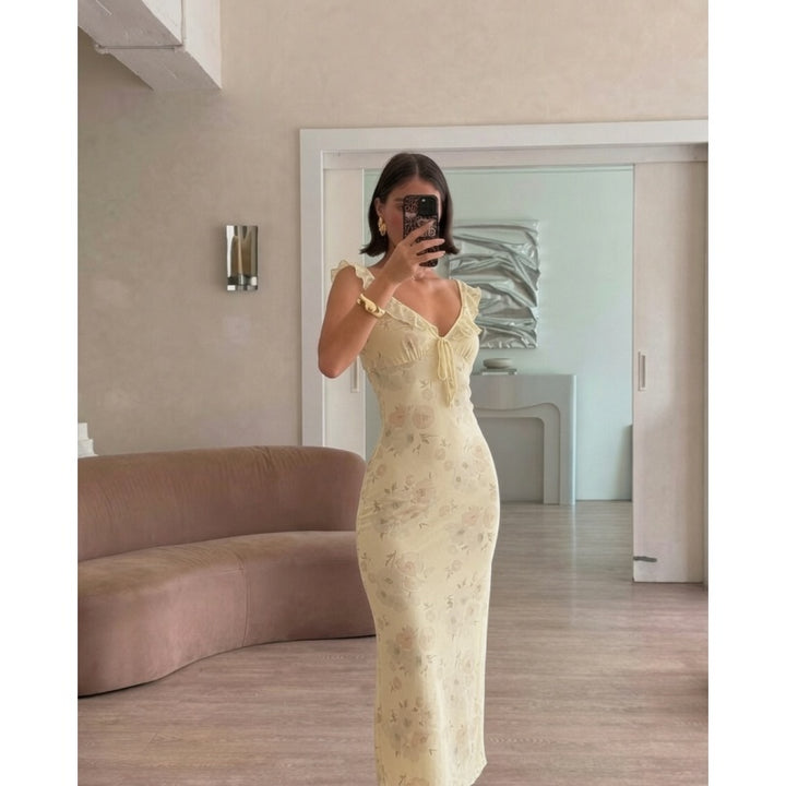Floral Ruffle Bodycon Maxi Dress