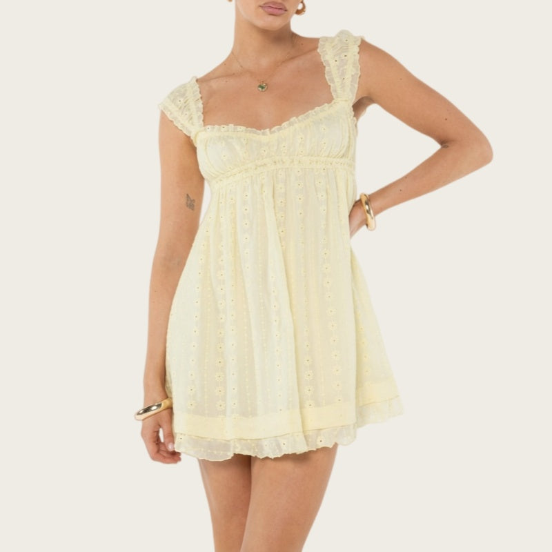 Embroidered Babydoll Mini Dress