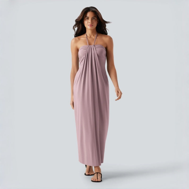 Backless Halter Tie Pocket Maxi Dress