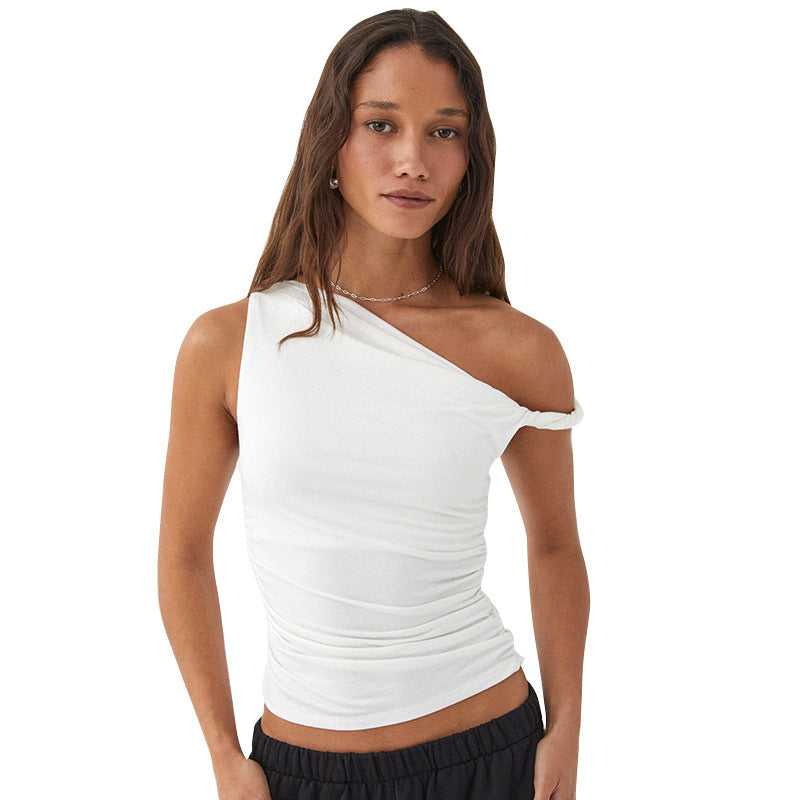 Ruched Asymmetrical Shoulder Top