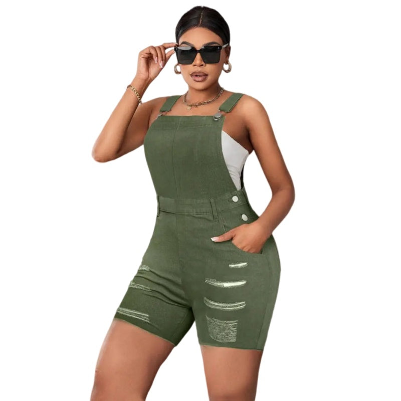 Plus Size Distressed Denim Overall Shorts